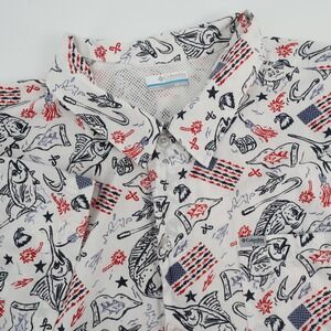 Columbia PFG XXL 2XL Fishing Button Down Shirt USA Flag Fish Print